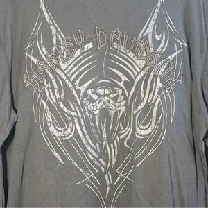 Harley Davidson Mens Long Sleeve T-Shirt Skull Tribal Graphic Black Size XL